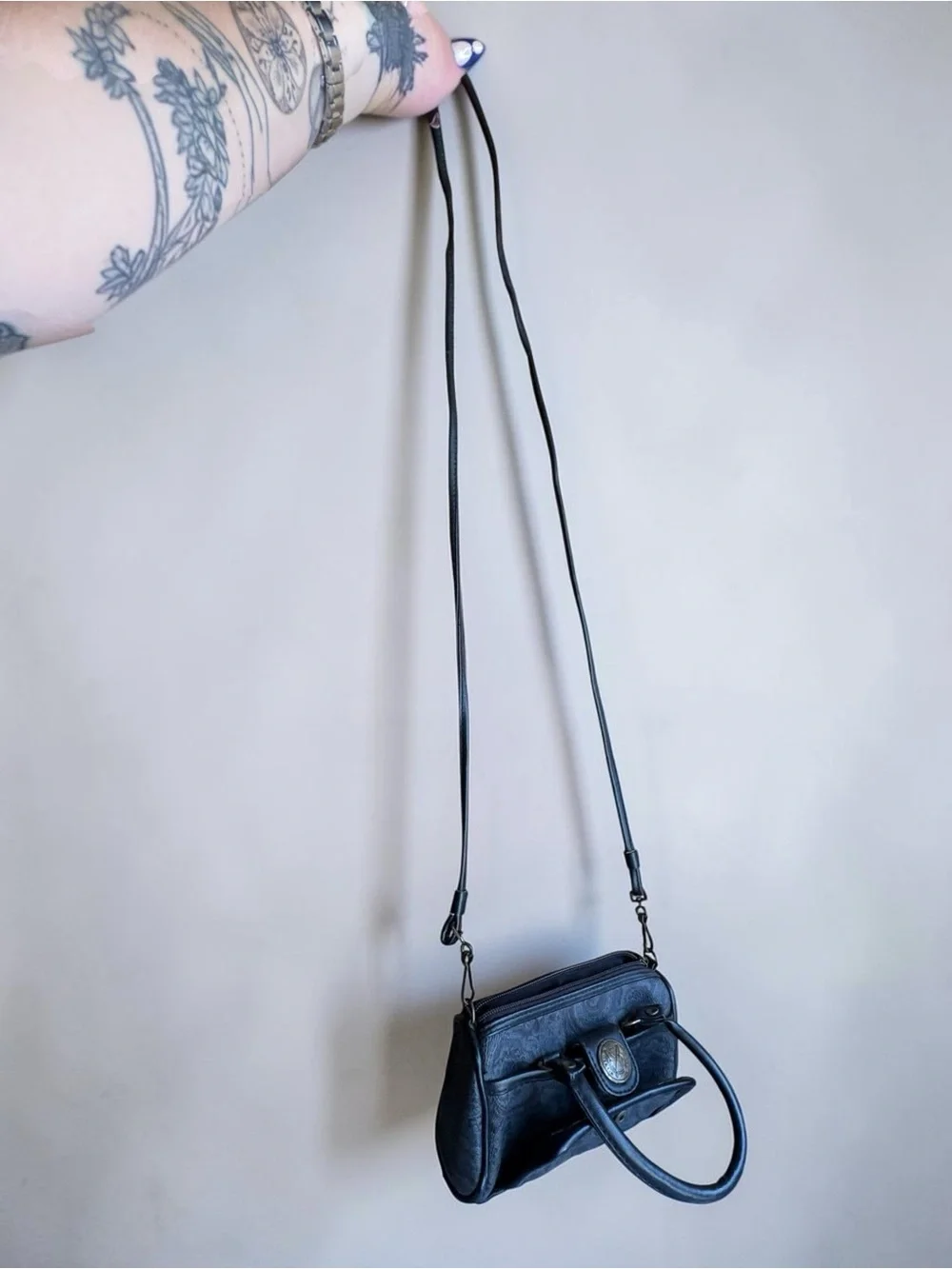 Black Leather-Trim Crossbody Satchel - Martin Robert’s 90s Y2K Handbag Paisley